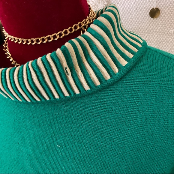 Vintage Heftco Knitwear Retro Sweater 3/4 Length Sleeve 100% Wool Green Beige - Picture 4 of 14